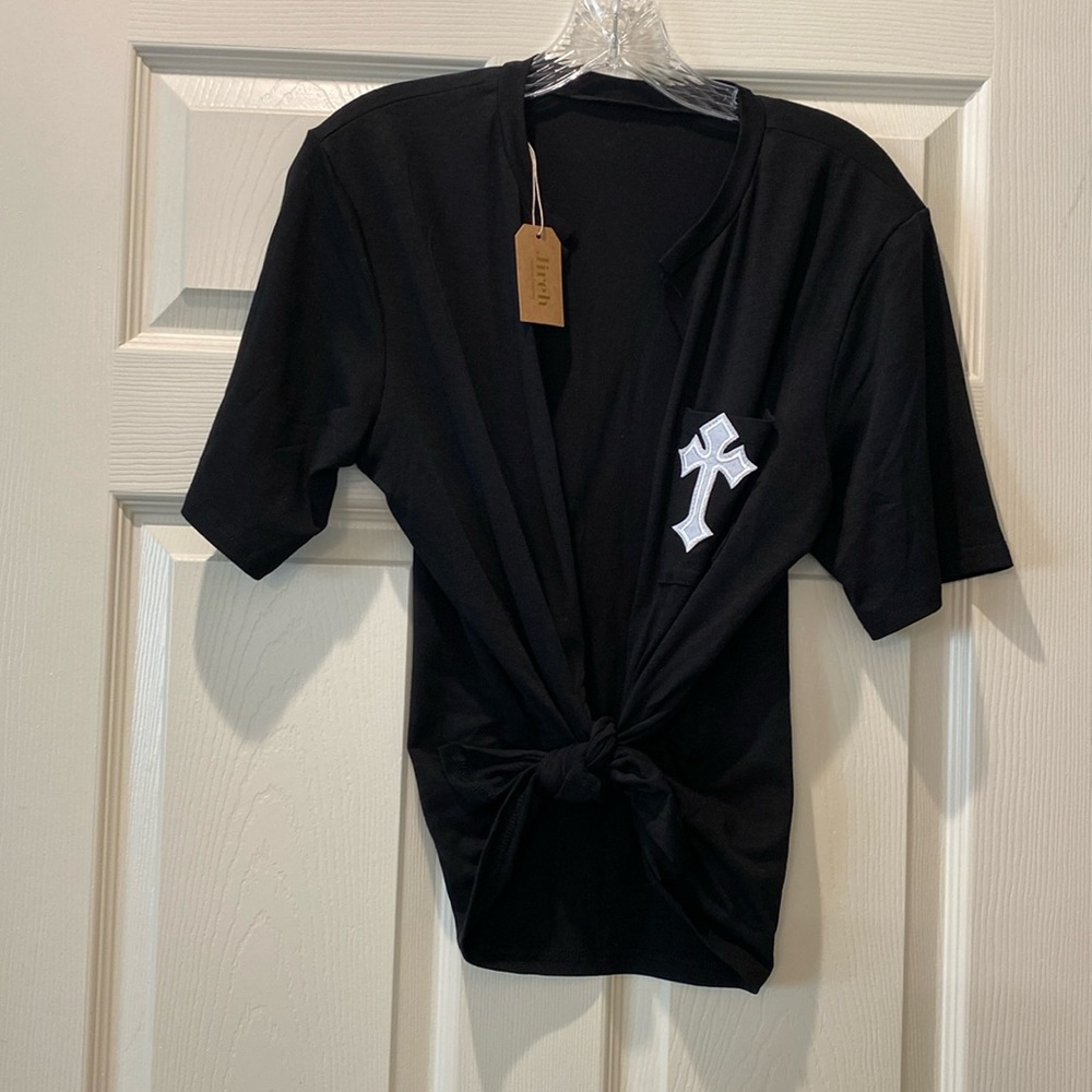 Black tied in the front shirt